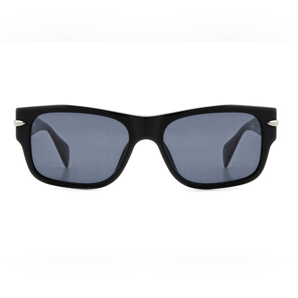 Rag & bone 55mm Rectangular Sunglasses black with blue lenses